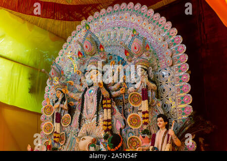 A View Of Durga Idiol Inside Puja Pandal Stock Photo