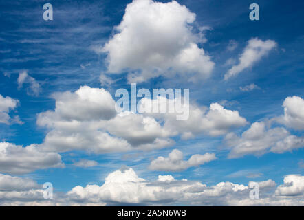 Fluffy white cumulus clouds with cumulostratus formations on a spring ...