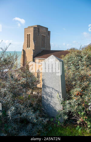 St Leonard's Church, overlooking the sea from the site of the Old Saint Leonard's Church, St Leonards-on-Sea, East Sussex, UK Stock Photo