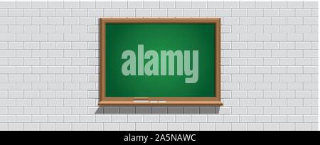 green backboard on soft gray brick wall, illustration for education Stock Vector