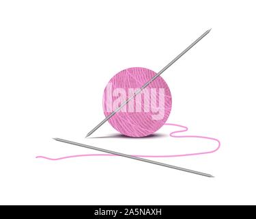 Knitting thread with metalltic knitting needles. Isolated white background. Vector illustration. Stock Vector