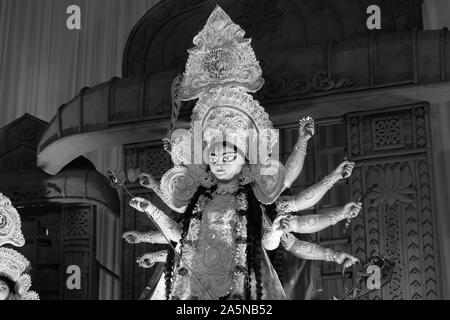 A View Of Durga Idiol Inside Puja Pandal Stock Photo