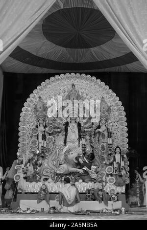 A View Of Durga Idiol Inside Puja Pandal Stock Photo