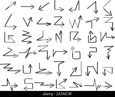 zig zag hand draw arrow set on white background, magic vector Stock Vector