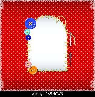 Stitched patch on polka dot fabric Stock Vector