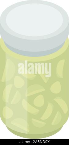 Garlic in jar icon, isometric style Stock Vector