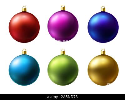 Realistic matt colored Christmas balls vector set on a white background Stock Vector