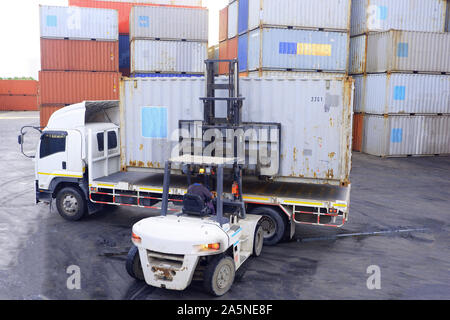 Container handlers Working in the container yard Stock Photo