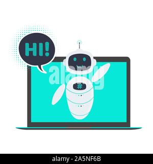 Robot chatbot icon sign flat style design vector illustration isolated on white background. Cute AI bot helper mascot character concept business assis Stock Vector