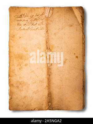 Old vintage  and dirty sheet isolated on white background Stock Photo