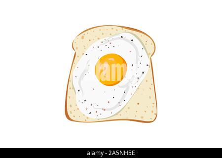 Omelet breakfast with eggs, seasonings and toast bread. Vector illustration. Morning food. Stock Vector