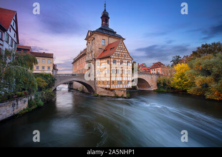 Bamberg, Germany. Cityscape image of old town Bamberg, Germany during autumn sunset. Stock Photo