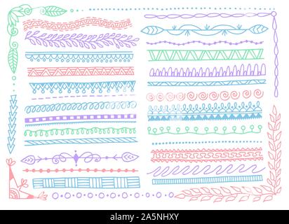 doodle sketch hand drawn line borders, underline pencil strokes, drawing dividers Stock Vector