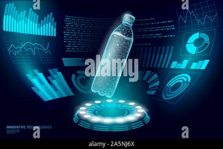 Water bottle quality test science engineering concept. Lab control research analysis data indicator graph. HUD chemistry clean water medical Stock Vector