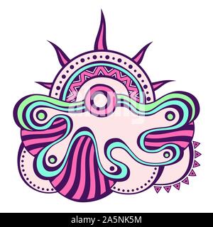 Abstract composition, isolated on white background. Rising sun. Doodle style. Stencil tattoo and print. Geometric shapes. Surrealistic, decorative. Stock Vector