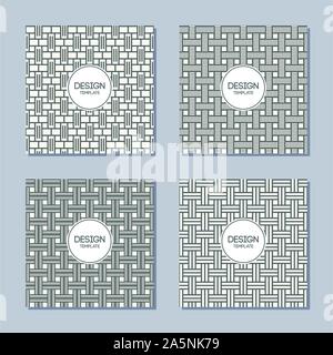 Set of 4 creative covers. Abstract geometric seamless patterns. Applicable for Posters, Placards, Covers, Cards, Flyers and Banner Designs. Vector. Stock Vector