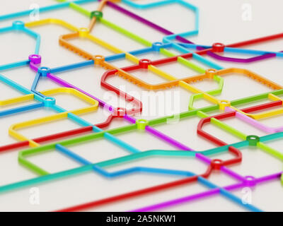 Subway map consisting of colorful crossing lines. 3D illustration. Stock Photo