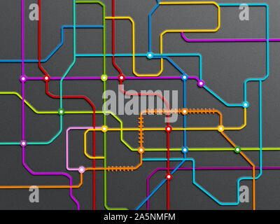 Subway map consisting of colorful crossing lines. 3D illustration. Stock Photo