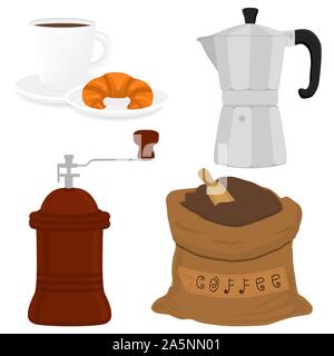 Illustration icon on theme big colored set different types maker kettle, new size logo mills. Mill pattern consisting of collection accessory to maker Stock Vector