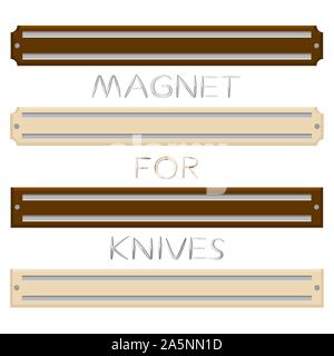 Illustration on theme big colored set different types magnets different size for knives. Magnet pattern consisting of collection accessory to knives i Stock Vector