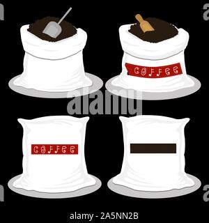 Illustration logo on theme big colored set different types sack, new size icon caffeine. Caffeine pattern consisting of collection accessory to sacks. Stock Vector