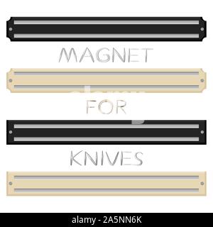 Illustration on theme big colored set different types magnets different size for knives. Magnet pattern consisting of collection accessory to knives i Stock Vector