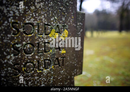 Tombstones German soldiers are on 27.02.2015 in Vossenack in Hurtgenwald (North Rhine-Westphalia) on a military cemetery. In the Hurtgenwald in 1944/45, at the end of World War II, the Americans fought against the German Wehrmacht. Photo: Oliver Berg/dpa (to lnw-KORR: 'Hemingway in the Hurtgenwald - Great Schlaughs of the Army' on 18.03.2015) | usage worldwide Stock Photo