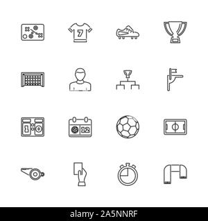 Soccer, Sport, Football outline icons set - Black symbol on white background. Soccer, Sport, Football Simple Illustration Symbol - lined simplicity Si Stock Vector