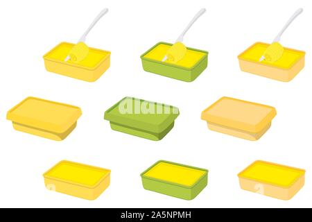 Illustration on theme big colored set different types creamy butter, dairy oil various size. Creamy butter pattern consisting of collection accessory Stock Vector