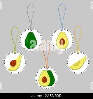 Illustration on theme big set different types round avocado, harvest various size. Avocado pattern consisting of collection meal for organic health sa Stock Vector