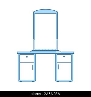 Dresser With Mirror Icon. Thin Line With Blue Fill Design. Vector Illustration. Stock Vector