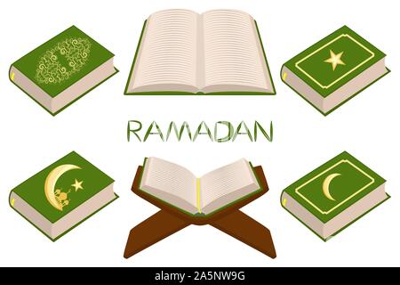 Illustration on theme set different types books, prayer to celebration holiday Ramadan. Book pattern consisting of religious prayer collection Ramadan Stock Vector