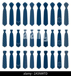 Illustration on theme big set ties different types, neckties various size. Tie pattern consisting of collection textile garments necktie for celebrati Stock Vector