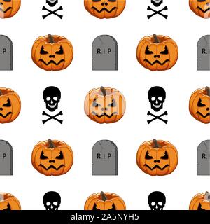 Illustration on theme big colored pattern Halloween, seamless orange pumpkin. Seamless pattern consisting of collection pumpkin, accessory at Hallowee Stock Vector