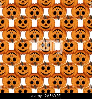 Illustration on theme big colored pattern Halloween, seamless orange pumpkin. Seamless pattern consisting of collection pumpkin, accessory at Hallowee Stock Vector