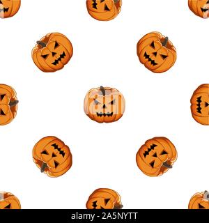 Illustration on theme big colored pattern Halloween, seamless orange pumpkin. Seamless pattern consisting of collection pumpkin, accessory at Hallowee Stock Vector
