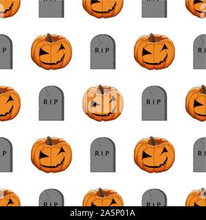 Illustration on theme big colored pattern Halloween, seamless orange pumpkin. Seamless pattern consisting of collection pumpkin, accessory at Hallowee Stock Vector