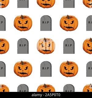 Illustration on theme big colored pattern Halloween, seamless orange pumpkin. Seamless pattern consisting of collection pumpkin, accessory at Hallowee Stock Vector