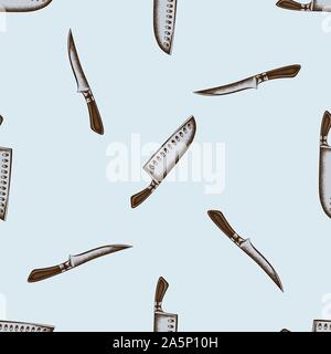 Seamless pattern with hand drawn colored Chef s knifes stock illustration Stock Vector