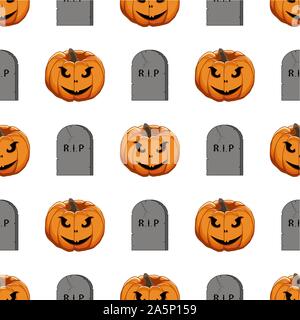 Illustration on theme big colored pattern Halloween, seamless orange pumpkin. Seamless pattern consisting of collection pumpkin, accessory at Hallowee Stock Vector