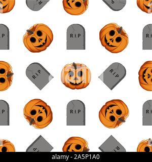 Illustration on theme big colored pattern Halloween, seamless orange pumpkin. Seamless pattern consisting of collection pumpkin, accessory at Hallowee Stock Vector