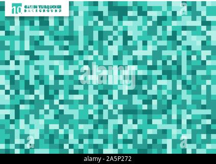 Green turquoise mosaic seamless pattern background and texture. Squares shapes repeat random color. Vector illustration Stock Vector