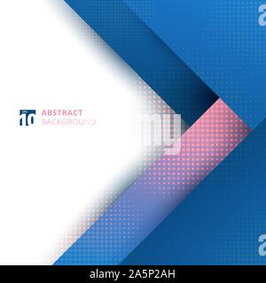 Abstract template design geometric blue and pink triangles overlapping layer modern hipster with halftone on white background space for your text. Vec Stock Vector