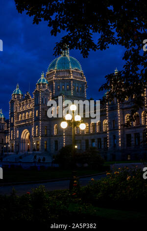 Victoria, British Columbia, Canada.  Parliament building at night. Stock Photo