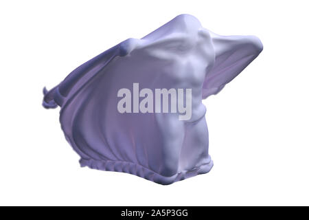 Flying White Ghost boy figure covered with a blanket sheet on White Background. Halloween 3d illustration Stock Photo