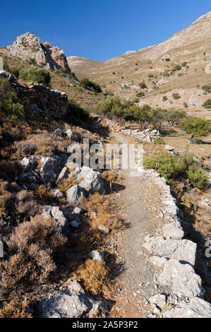 Footpath between Livadia and Stavros Bay,  Tilos, Dodecanese islands, Southern Aegean, Greece. Stock Photo