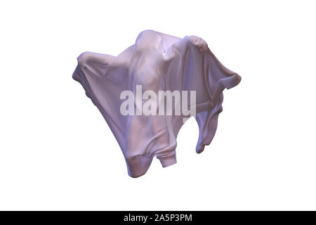 Flying White Ghost boy figure covered with a blanket sheet on White Background. Halloween 3d illustration Stock Photo