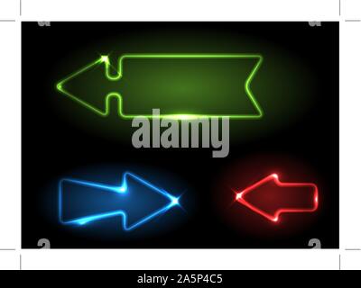 Green, blue and red neon arrows on black background Stock Vector