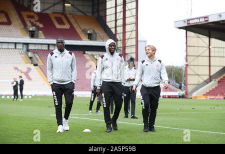 Bradford, UK. 19 October 2019 Crawley Town players arrive for the the Sky Bet League Two match between Bradford City and Crawley Town  at The Utilita Energy Stadium in Bradford. Credit: Telephoto Images / Alamy Live News Stock Photo