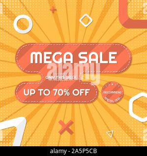 Mega sale banner modern shape design with halftone style only this week. vector illustration Stock Vector